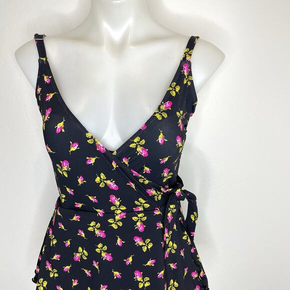 Betsey Johnson Floral Faux Wrap Skirted Bathing Suit One Piece Medium Swimsuit - Picture 2 of 8